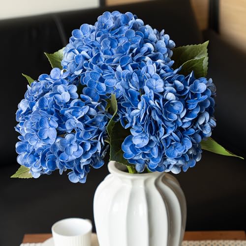 DUYONE 22" Real Soft Touch Hydrangea Artificial Flowers Realistic,Large Long Stem Fake Flowers Full Latex Faux,Wedding Bouquet,Party Home Decor,Garden Office Room Table Centerpieces Klein Blue 3Pcs by DUYONE - Used condition - US$21.07
