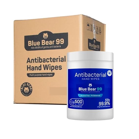 Blue Bear Protection Antibacterial Hand Wipes, Canister Wet