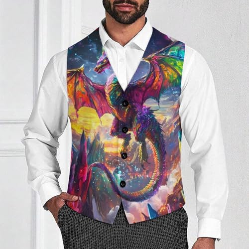 Colorful Dragon Sparkling Suit Vest for Men Slim Fit Sleeveless Jacket V Neck Business Waistcoat Button Up Dressy Top4