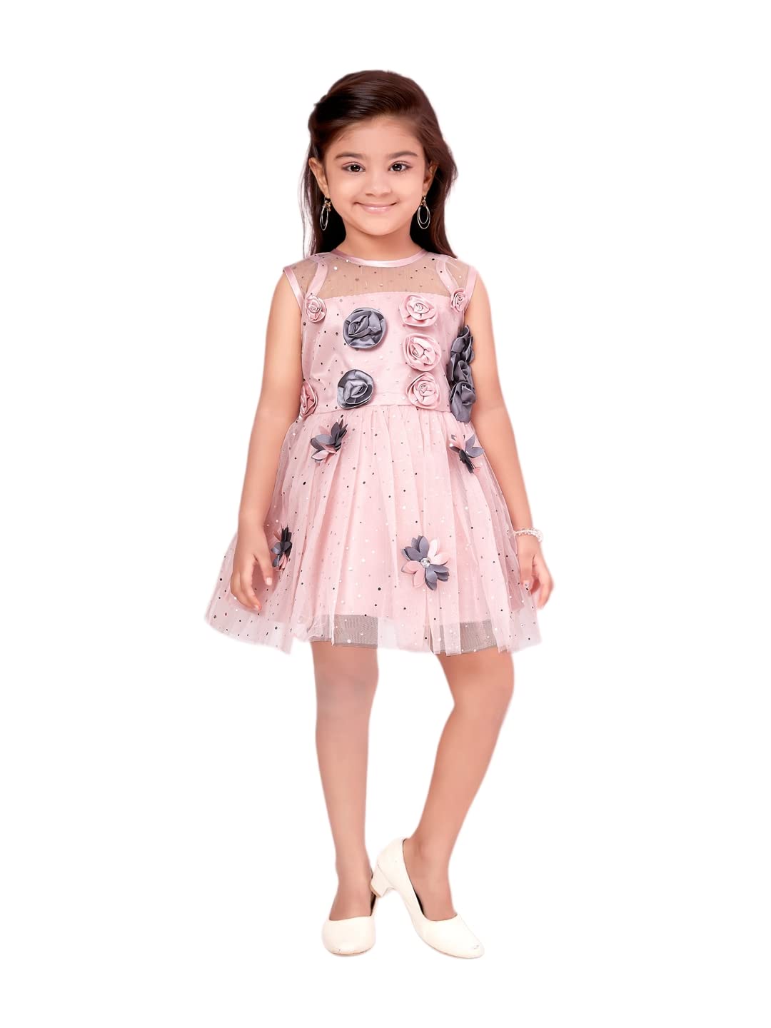 Aarika Girls Grey Color Self-Design Frock
