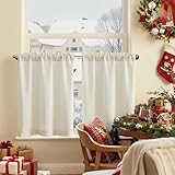 TOPICK Scheibengardinen Küche H 60 x B 65 (cm) 2er Set Leinenoptik Küchengardinen Fenstergardinen Kurz für Wohnzimmer Schlafzimmer modern Blickdicht Küchenvorhang Vorhänge Lichtdurchlässig Beige