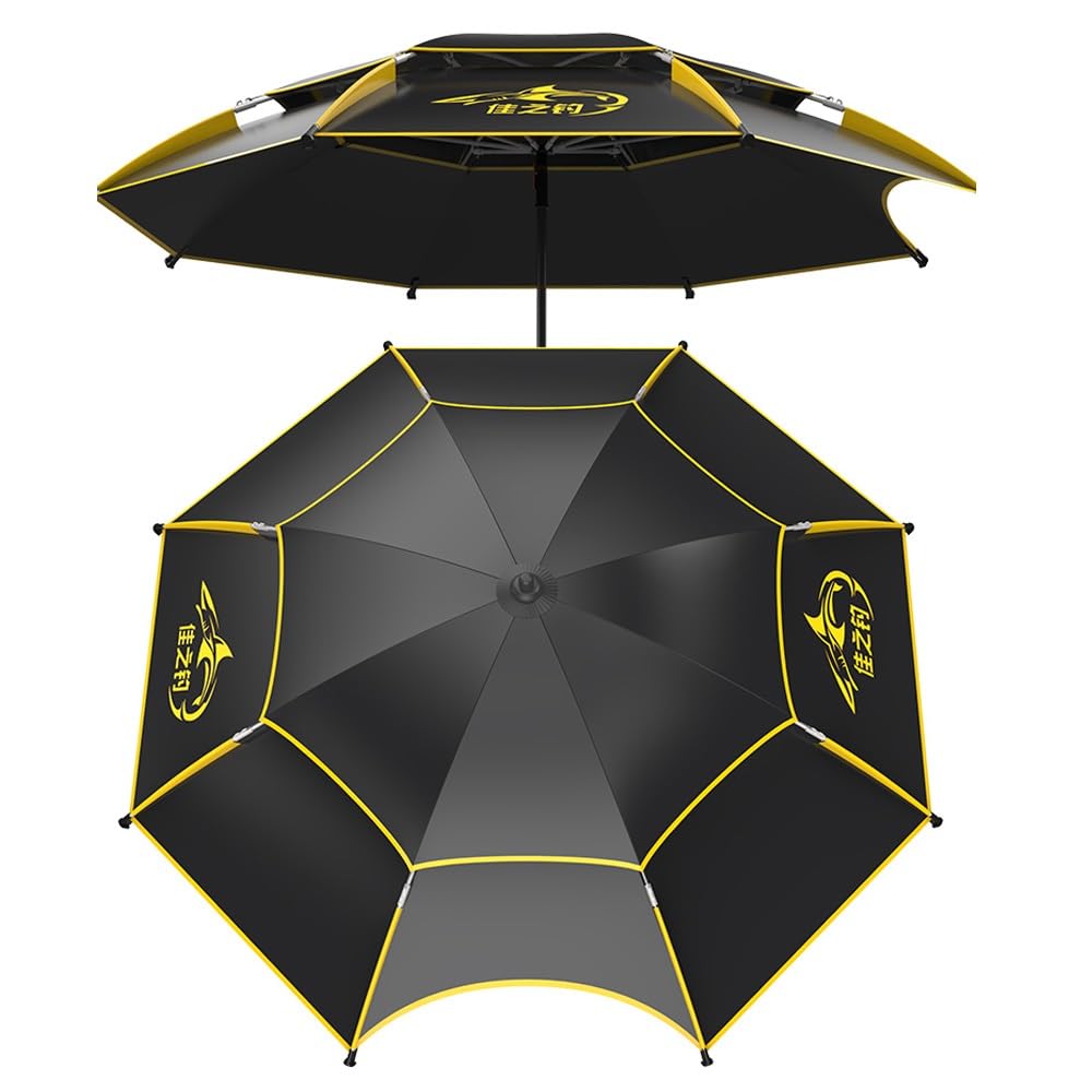 Gerrit Sombrilla de playa para exteriores de 8 pies/240 cm, sombrilla de pesca inclinable con protección UV, sombrilla negra resistente a la lluvia y al viento, sombrilla grande para viaj