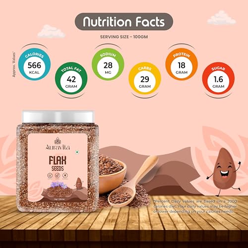 Image of Auravita Premium Flax Seeds 1KG | Natural Raw Flax seeds for Eating High Dietary Fiber Alsi Seeds Rich in Magnesium
