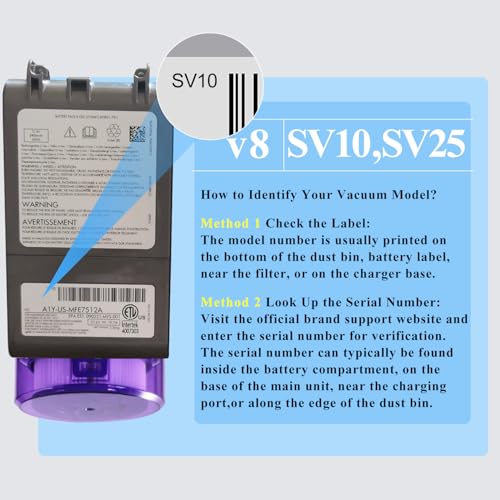 Image of 10000mAh Professional Replacement for Dyson V8 Battery SV10 SV25 | 21.6V Li-ion Compatible with Dyson V8 Animal Absolute Motorhead Fluffy Cordless Vacuum Cleaners 215681 967834-01