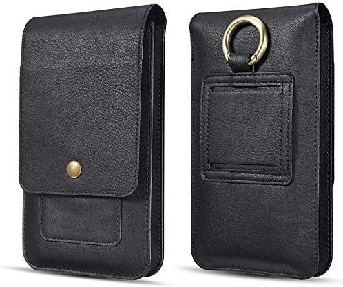 SkyTree Men Carrying case Cellphone Holster Leather Belt Clip Pouch Vertical Waist Pack/Belt Bag Wallet Pouch Men Purse Carrying Sleeve for iQOO Z6 Lite- Black