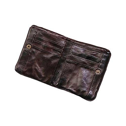 1PCS Genuine Leather Bifold Wallet Single Snap Men's Leather Wallet Vintage Wallet Can Hold Banknotes, Bank Cards, Coins (Coffee color)