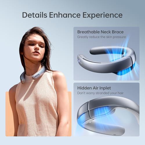 Image of JISULIFE Neck Fan Pro Series - Upgraded 100-Speed Cooling, Personal Wearable Fan with Neck Brace, Digital Display, 5000mAh Battery, Max 15H Runtime, Portable & Travel-Ready, Gifts for Women Men(Grey)