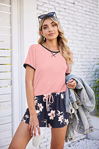 Image of Ekouaer Women Pajama Set Casual Shorts Sets Short Leeve Lounge Set | Soft Sleepwear Top and Shorts for Daily Wear, Home, Party for Mom, Wife