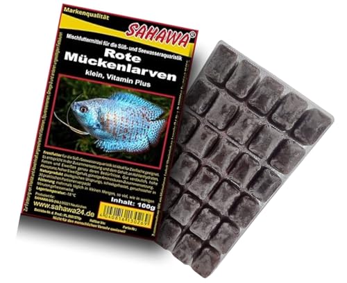 Sahawa Premium Frostfutter 100 g im Blister– Vitaminisiert, für alle Zierfische, Rote Mückenlarven klein, 30 Portionen einzeln entnehmbar | Für Süß- & Meerwasser, reich an Eiweiß & Aminosäuren