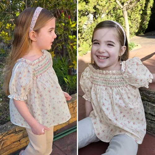 Image of Curipeer Toddler Girls Shirt Summer Casual Puff Short Sleeve Blouse Tops for Baby Girl