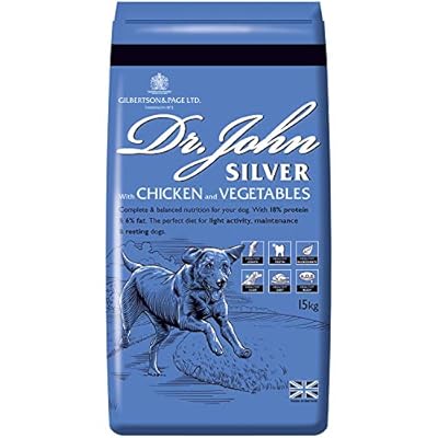 Dr John Silver Dry Dog Food 15kg - Chicken with Vegetables - Complete Dog Biscuits 15kg - Senior and Adult Dog Food for Light Activity, Maintenance and Resting Dogs