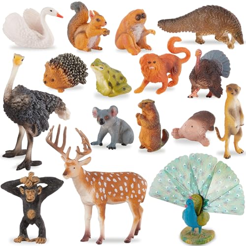 TOEY PLAY 16PCS Animaux Forêt Figurine, Créatures Sauvages Jouets, Réaliste Animaux Zoo Figurine avec Cerf Écureuils Lapin, Jouets Educatifs pour Enfant 3...