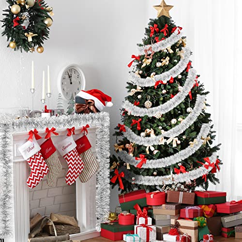 Surcvio 50Ft Silver Christmas Tinsel Garland - Metallic Tinsel Twist Garland For Christmas Tree Decorations, Xmas Tree Decor Home Indoor Holiday Party Supplies #TOP4