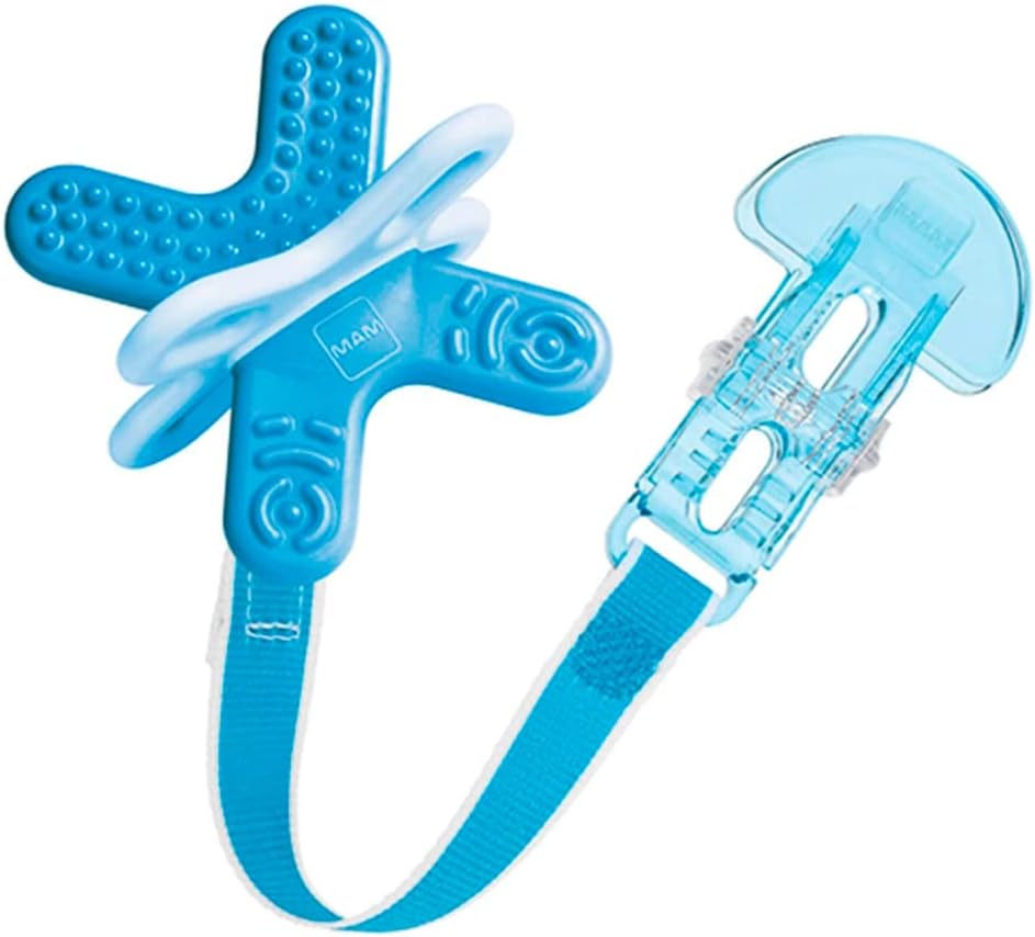 MAM Mordedor Bite & Relax Fase 2 + Broche Clip C126, Mordedor para Bebés a Partir de 4 Meses, Azul