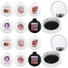 Meanplan 12 Pcs Womens History Month Hairbrush Gifts Mini Portable Pocket Folding Hairbrush with Mirror Womens History Month Decorations for Ladies Female Party Gifts