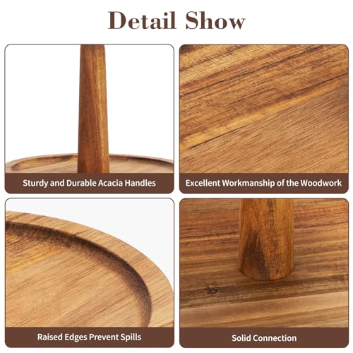 E-ROOM TREND 3 Tier Wooden Cupcake Stand Dessert Cup Cake Holder Tower Tree Wooden Tiered Serving Tray Platter with Acacia Wood Handle for Birthday Party Wedding Baby Shower Home Party (MDP1BNSW) - Image 3