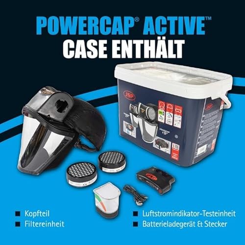 JSP POWERCAP ACTIVE PAPR Gebläseunterstützte Atemschutzmaske - Mit Filter - 8h Akku & USB-Aufladung - Kopfschutz - Schutz vor Staub & Partikeln - Holzbearbeitung & Heimwerken - EN12941 & EN812