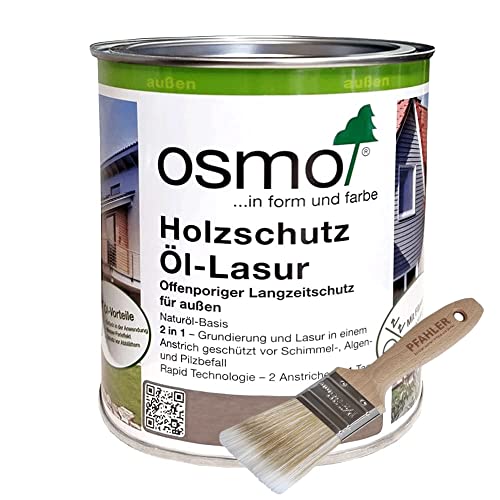 Osmo Holzschutz Öl-Lasur - 0 75 l (905 Patina) + Flächenstreicher Pinsel von Pfahler Gratis. Grundierung und Lasur in einem Anstrich Wirkt wasserabweisend und ist äußerst wetterund UV-beständig