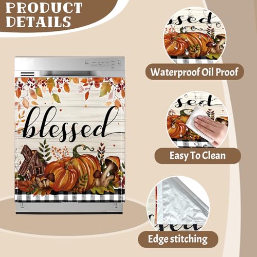 Image of Fall Pumpkin Dishwasher Magnet Cover Blessed Autumn Dishwasher Magnet Sticker for Kitchen 23x26 in Thanksgiving Decor Dish Washer Magnets Cover Refrige Magnets Panel Decal