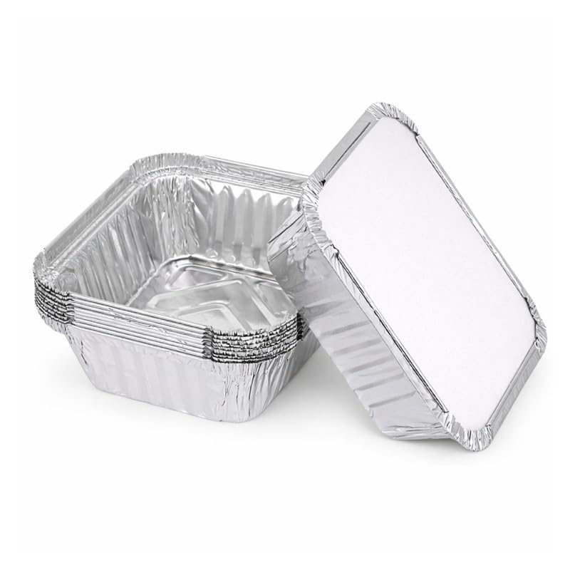 Ayn Al Madina 50 Heavy Duty Aluminum Foil Food Storage Containers with Lids, 300ML - No1 (12.2 x 10 x 3.3cm), Mini Loaf Pans, Oven Trays - Food Container for Meal Prep & Takeaway