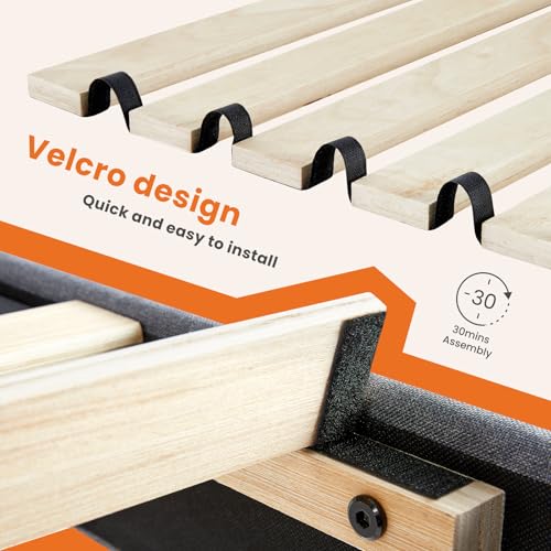 Sweetcrispy King Size Bed Frame - Fabric Upholstered Platform Bed with Headboard, 800LBS Sturdy Wooden Slats Support, No Box Spring Needed, Noise Free, Easy Assembly, Grey