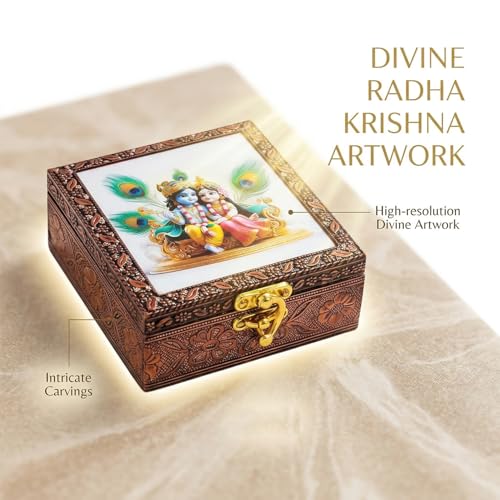 Image of Radha Krishna Wooden Jewellery Box | Handcrafted Decorative Storage Organizer | Traditional, Multipurpose Keepsake Box for Rings, Earrings & Small Accessories | White, Pack of 3