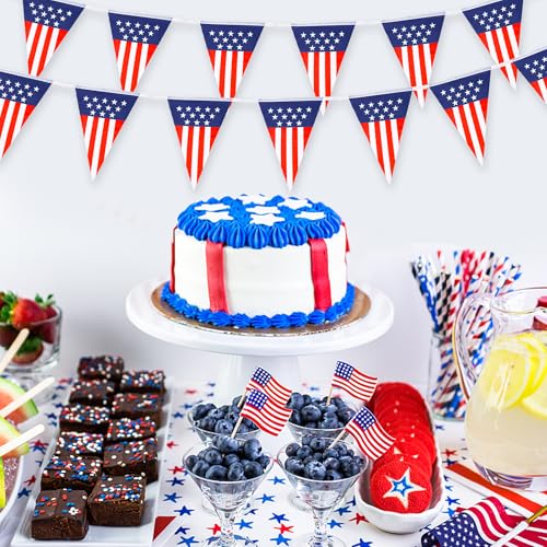 Image of FOIMAS American Flag Pennant Banner,39.3ft USA String Flag Triangle String Flag Bunting Garland for 4th of July Patriotic Party Decoration Supply