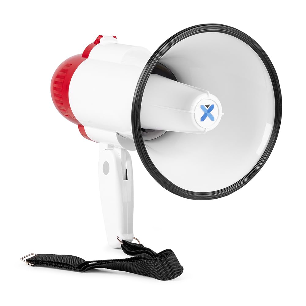 VONYX MEG020 Mégaphone Compact 20W, Idéal pour Manifestations et Matchs Sportifs - Jusqu'à 700 Mètres, Fonctions Enregistrement et Sirène, Poignée avec Dragonne, Réglage du Volume