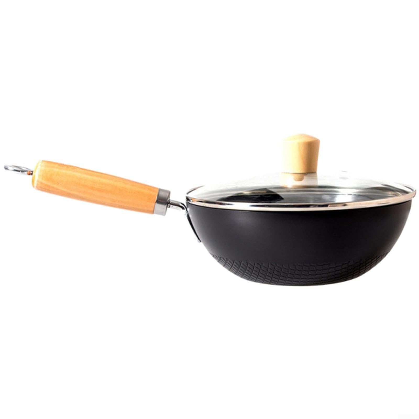 Wok non rivestito, con comoda impugnatura, ferro battuto, 20 cm, stile giapponese per una persona in cucina, per uso elettrico a gas a induzione (B-28 cm)