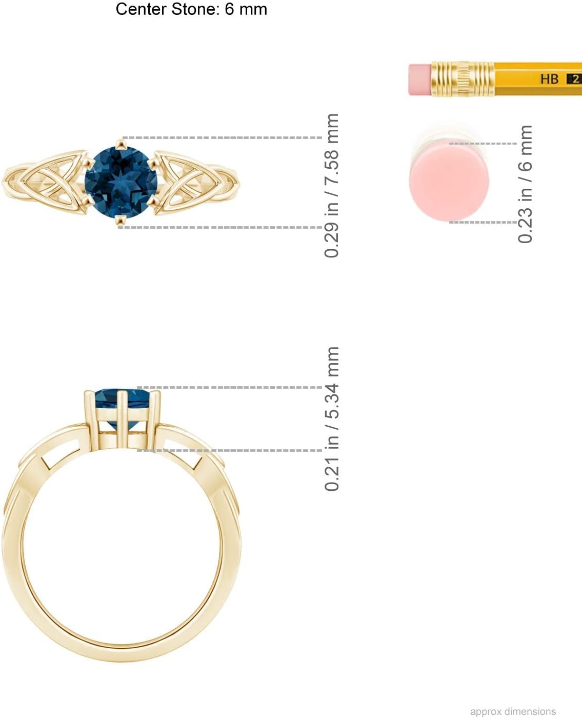 Angara Natural London Blue Topaz Solitaire Ring for Women | Solitaire Round London Blue Topaz Celtic Knot Ring in 14K Solid Gold/Silver/Platinum | December Birthday, Gemstone Jewelry Gift