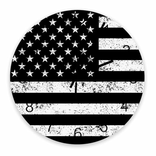 Horloge murale noire drapeau américain Lansemy 30cm silencieuse pour salon