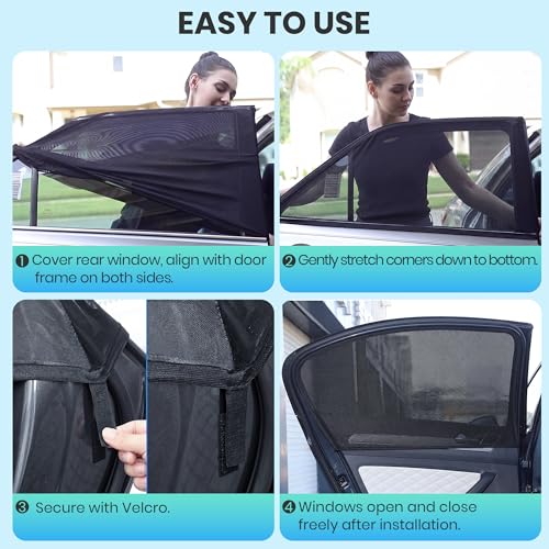 Car Window Shades for Baby, 2 Pack Car Rear Side Window Sunshade Breathable Mesh with UV Protection for Babies, Children, Adults, Pets, Fits All 99% Cars by Bszatan - Image 3