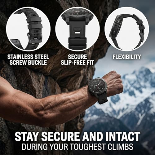 Correa de silicona negra 26mm para Garmin Fenix 8 miniatura 5
