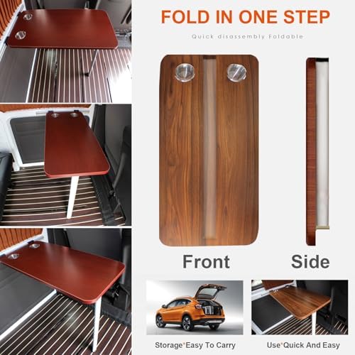 Foldable RV Table with Cup Holders - Durable Solid Wood Wall-Mounted Folding Picnic Table for Compact Spaces, Perfect for RVs, Home Offices, Bedrooms, or Kitchens