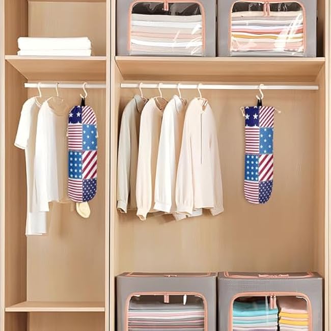 YETTASBIN American Flag Check Plastic Bag Holder, Reusable Grocery Bag Holder Versatile Wall Mount Storage Bag Dispenser with Drawstring for Home Kitchen Decor 1 Pack