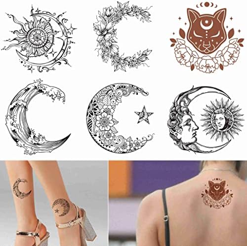 Tattoonova 6 Sheets Temporary Tattoo For Women Girl Sun And Moon Party Favors Flower Body Face Sleeve Fake Tattoos