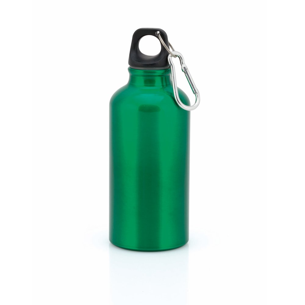 Aluminium Drinking Water Bottle with Screw cap and Carabiner, 400ml (Green)