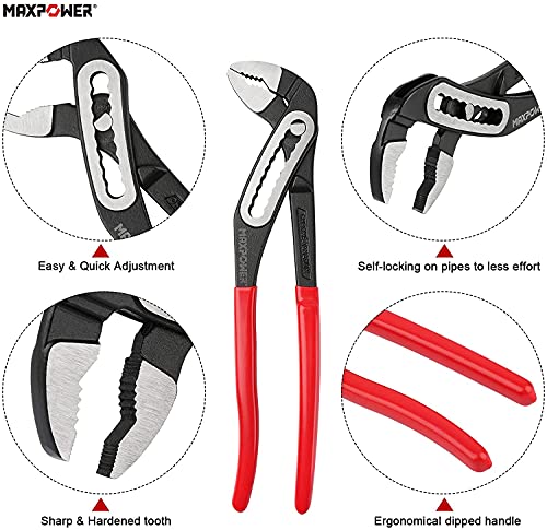Image of MAXPOWER 3Pcs Water Pump Pliers, 40% Wider Opening Plumbing Pliers Curved Jaw Quick Adjustment Pliers Set