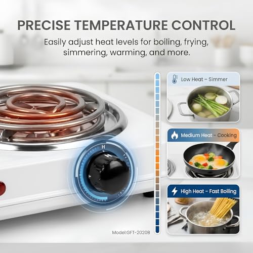 Image of Wellberg 2000W Double Burner Electric Cooking Stove with Fast Heating Coils, Temperature Control Switch and Portable Design for Daily Kitchen Cooking