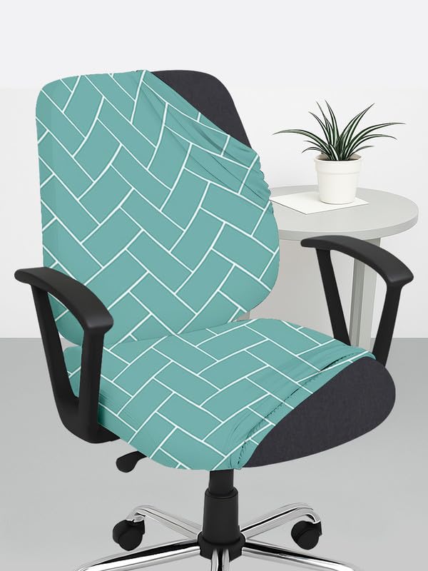 HOTKEI Pastel Green Brick 2 Piece Office Chair Cover 200GSM Fabric Pack of 1 Stretchable Elastic Polyester Removable Washable Office Computer Desk Executive Rotating Chair Seat Covers Slipcover
