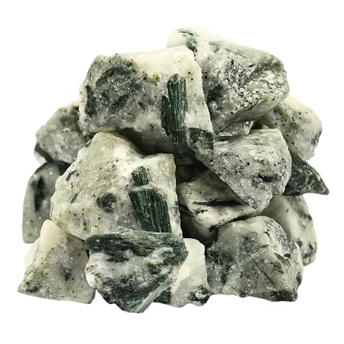 Image of Amazing Gemstone 2 Pieces Green Tourmaline with Quartz Raw Crystals and Healing Stones, Natural Rocks for Tumbling and DIY Raw Stones and Crystals