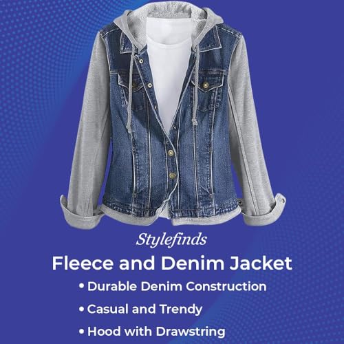 SAGEFINDS Fleece and Denim Jacket for Women | Long Sleeve | Hood with Drawstring2