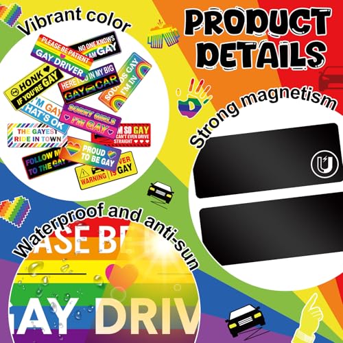 Image of 12 Pcs Gay Pride Funny Magnet Bumper Sticker LGBT Rainbow Pride Prank Magnetic Sign for Vehicle Truck Reusable Magnet Sticker for Fridge(Cute)