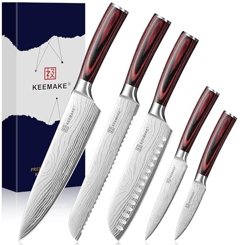 Image of KEEMAKE 5 Pieces Kitchen Knife Set, Professional Ultra Sharp Chef Knife Set