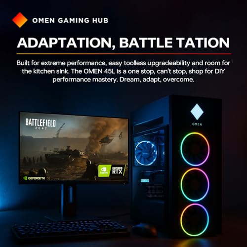 Image of HP OMEN 45L GT22 RTX 5090 Gaming Desktop, Intel Ultra 9 285K, NVIDIA RTX 5090, 32GB DDR5 RAM, 2TB SSD, RGB Light Studio & Gaming Hub,Wi-Fi 6, W11H, Bundle with Lexar SL660 512GB Portable SSD
