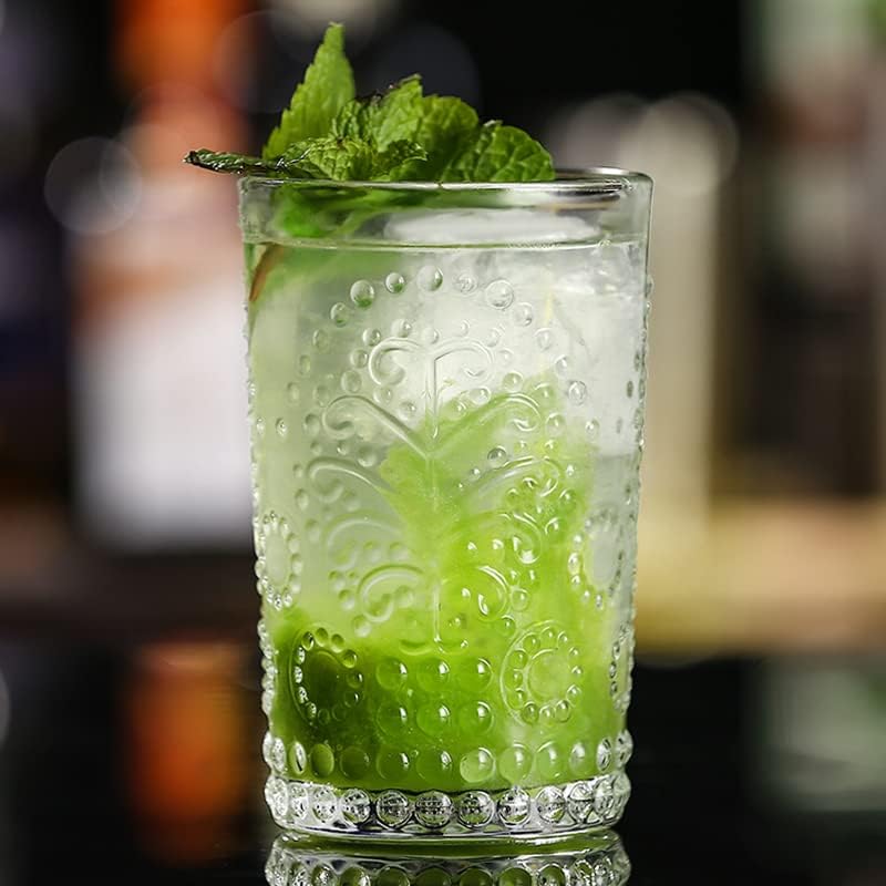 Miniatura 6 de Okllen Paquete de 6 vasos de agua románticos vasos transparentes de 12 onzas en relieve juego de cristalería vintage para jugos whisky bebidas