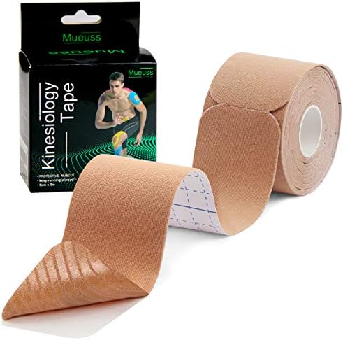 MUEUSS Precut Kinesiology Tape Elastic Hypoallergenic Sports Tape Waterproof Physio Tape for Pain Relief, Muscle & Joint Support, Beige