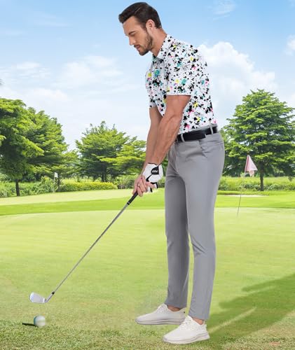 Image of ZITY Men's Golf Shirts Short Sleeve Print Patterns Casual Collared Polo
