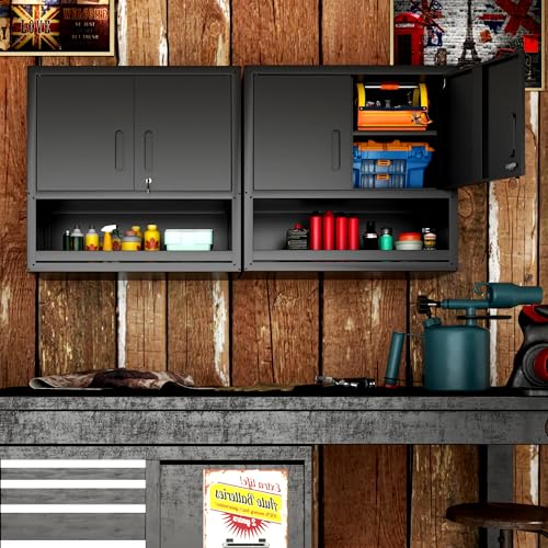 Image of Wall Mounted Metal Storage Cabinet, Garage Hanging Tool Cabinet