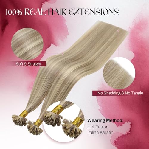 Vivien U Tip Human Hair Extensions Blonde Nail Tip Hair Extensions Highlight Light Blonde with Golden U Tip Hair Extensions Human Hair Silky Straight 50g/50s #16/22 22 Inch - Image 3